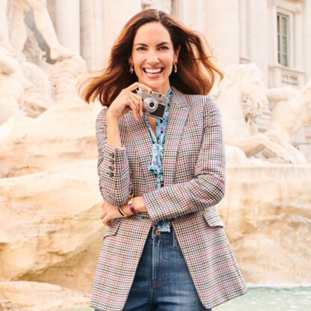 Talbots plaid white purple green check wool blazer jacket 16P or 12P